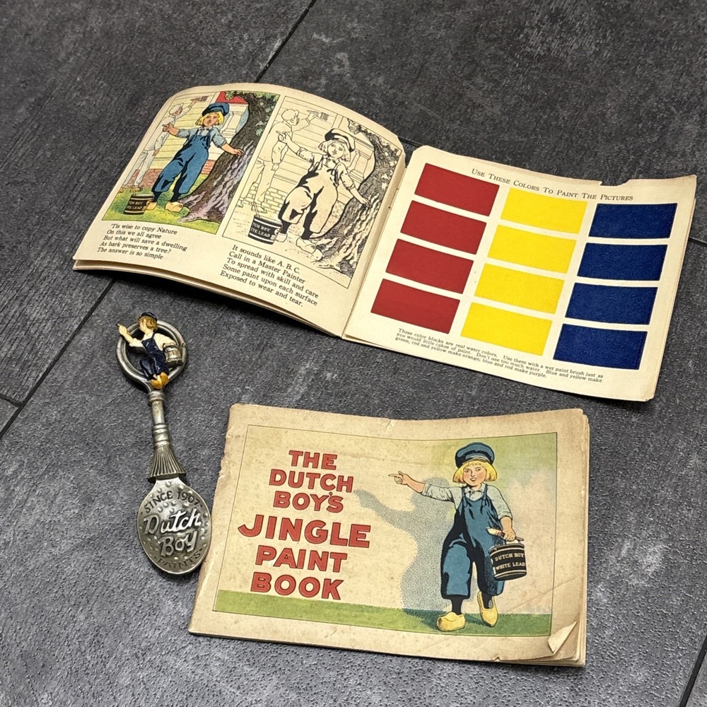 Vtg Dutch Boy Paints Watercolor Jingle Paint Coloring Book 1922 Dutch Boy +Spoon